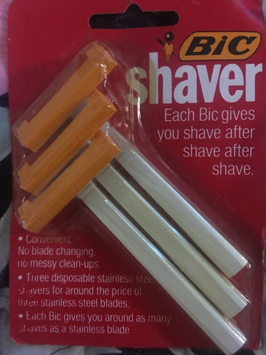1980s BIC DISPOSABLE SHAVER 3 Pack Razors Sealed In Blister Pack DeadStock NEW