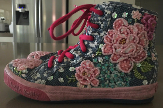 LELLI KELLY UK Ankle Boots Bead & Sequin Rose Blue Retro BaseBall Girls Sz 31cm