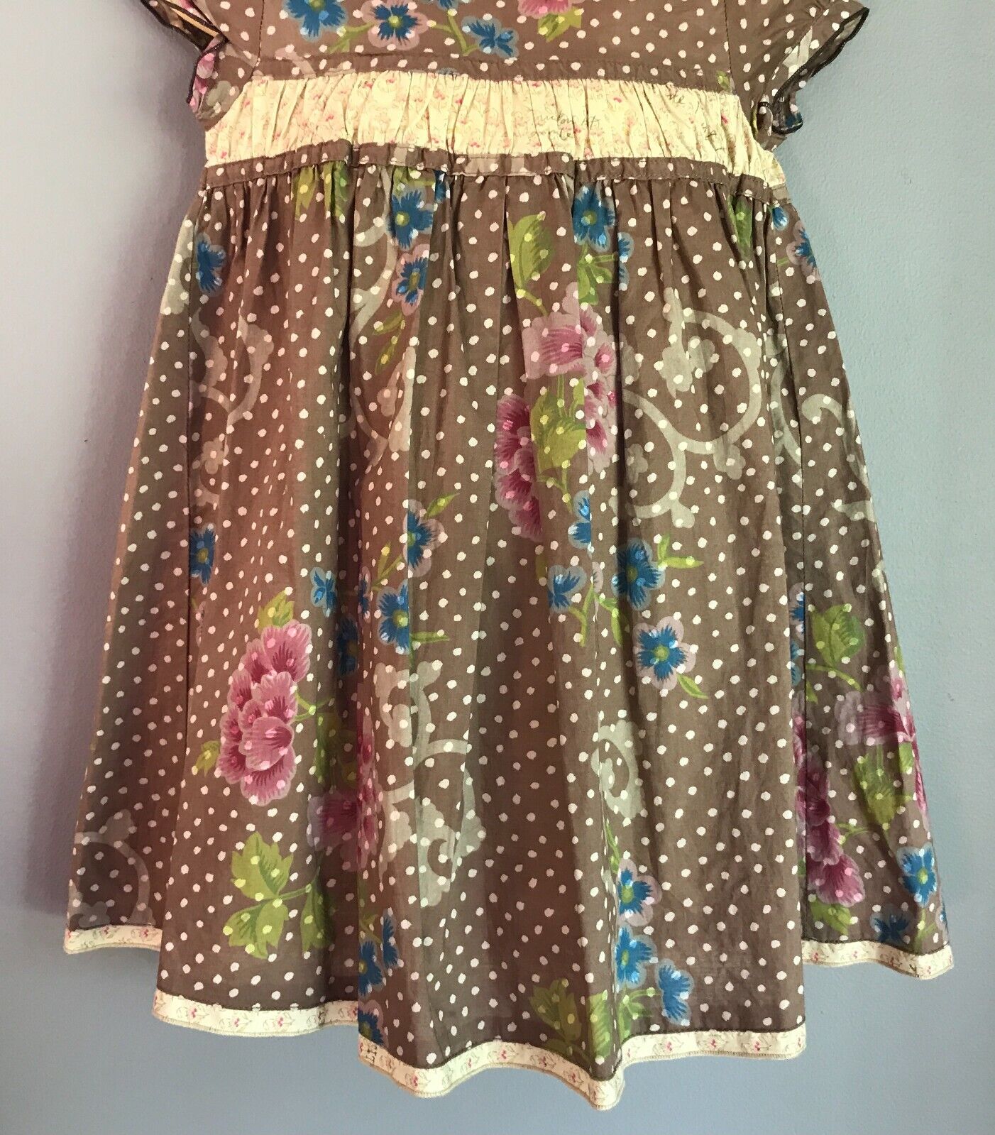 CONFETTI ABSORBA Cotton Dress Brown Floral & Polka Dot Baby Girls Size 2 NEW
