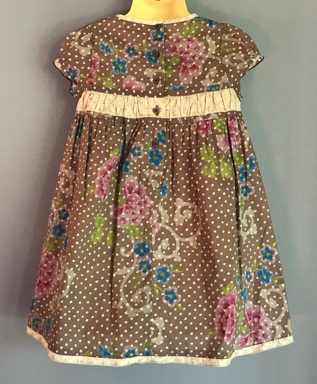 CONFETTI ABSORBA Cotton Dress Brown Floral & Polka Dot Baby Girls Size 2 NEW