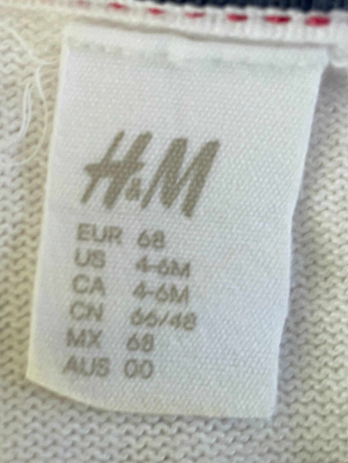 H&M Cardigan White Cotton Knit Size 00 Red Blue Stripe Trim 4 Button Front