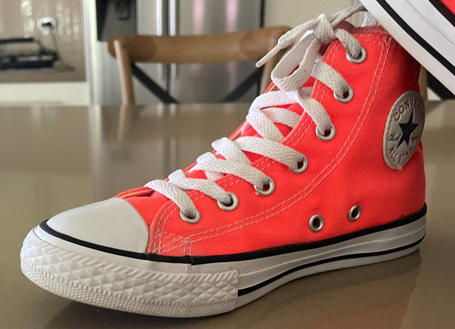 CONVERSE CHUCK TAYLOR Neon Orange Hi Top Sneakers Size 2/UK1.5/EUR 33.5/CM 20.5
