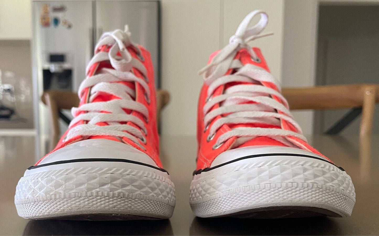 CONVERSE CHUCK TAYLOR Neon Orange Hi Top Sneakers Size 2/UK1.5/EUR 33.5/CM 20.5