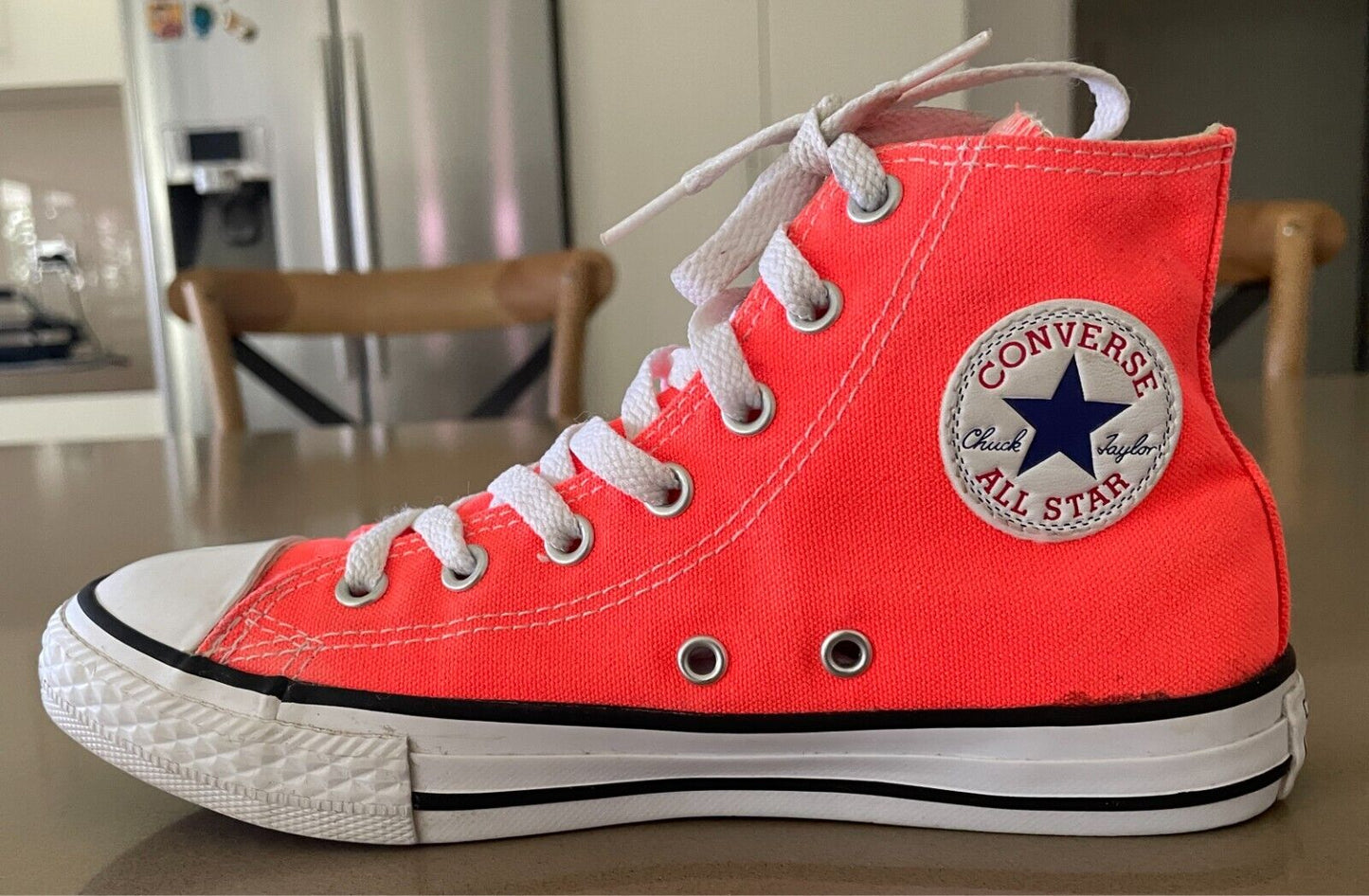 CONVERSE CHUCK TAYLOR Neon Orange Hi Top Sneakers Size 2/UK1.5/EUR 33.5/CM 20.5