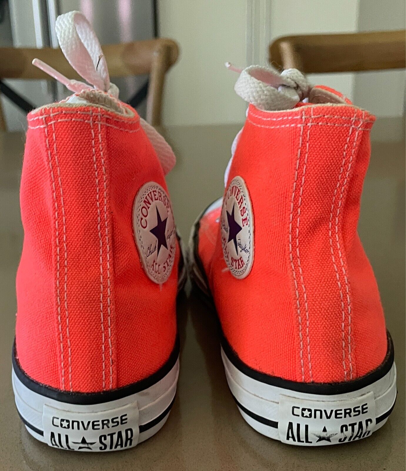 CONVERSE CHUCK TAYLOR Neon Orange Hi Top Sneakers Size 2/UK1.5/EUR 33.5/CM 20.5