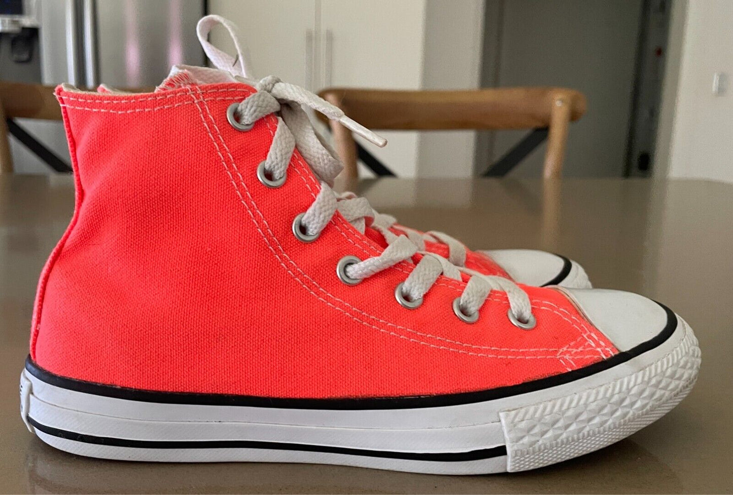 CONVERSE CHUCK TAYLOR Neon Orange Hi Top Sneakers Size 2/UK1.5/EUR 33.5/CM 20.5