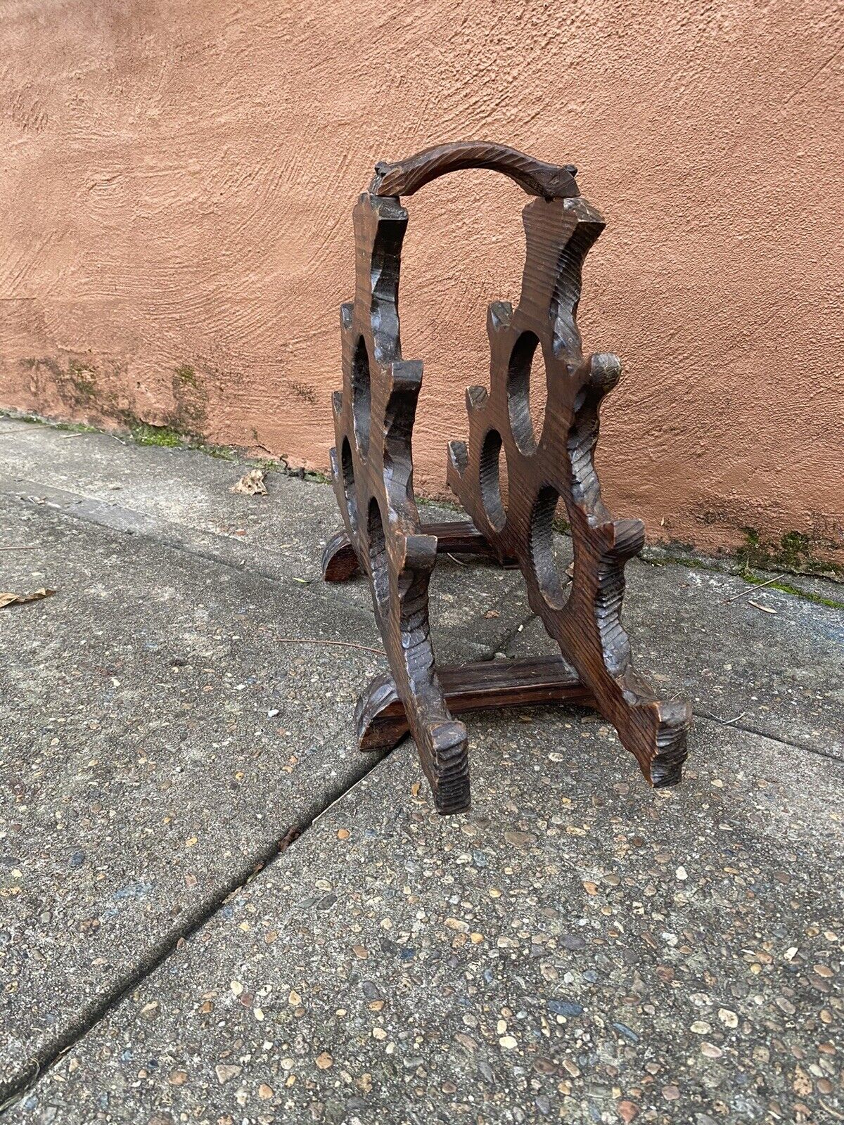 Wooden Wine Rack 53cm Brutalist Rustic Mobile Handmade Nail Vintage Gem 9 Bottle
