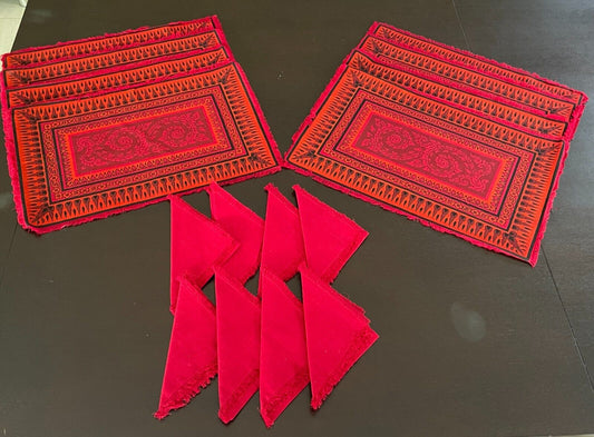 Prince of Siam 8 PLACEMAT & NAPKINS Set Red Orange Black Mandala Thai Cotton NEW