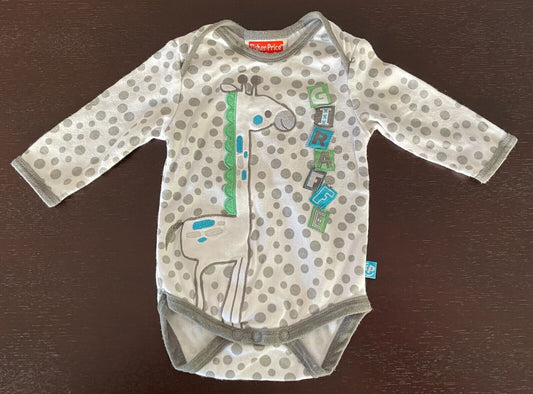 Baby One Piece Romper Grey & White Polka Dot Size 000 3 Mths Giraffe Block Motif