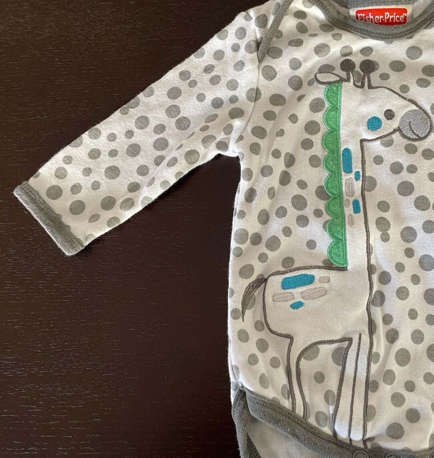 Baby One Piece Romper Grey & White Polka Dot Size 000 3 Mths Giraffe Block Motif