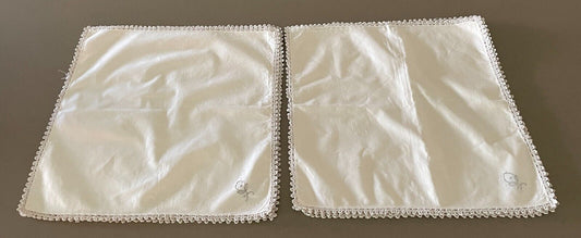 Crochet Edge Vintage NAPKIN Set of 8 Beige Cotton Floral Embroidered 42 x 42cm