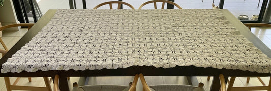 Crochet Lace TABLE CLOTH 1970's White Cotton Rectangle Bedspread 202 x 127cm