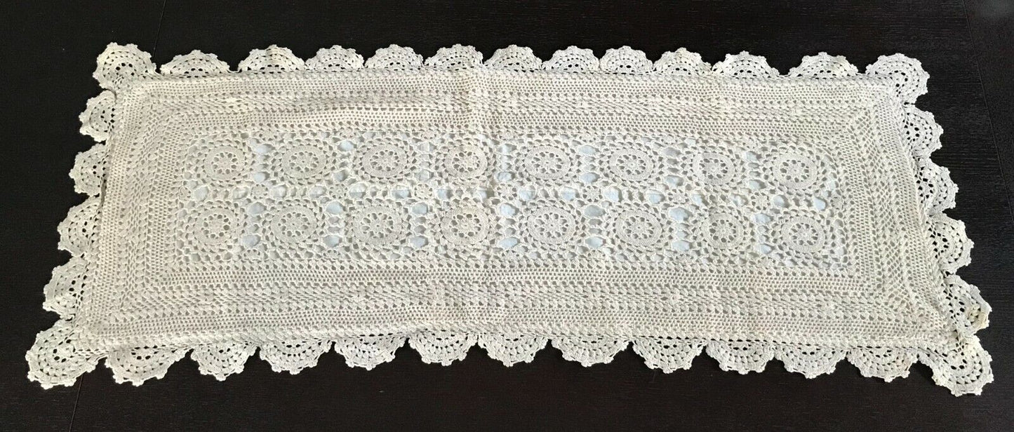 Hand Crochet Lined TABLE RUNNER Doily Rectangle Doilies 90.5 x 36cm Bone Colour