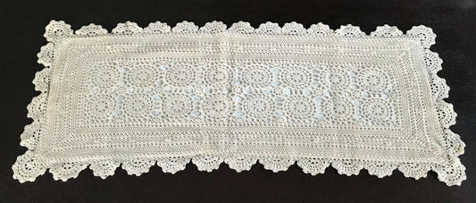 Hand Crochet Lined TABLE RUNNER Doily Rectangle Doilies 90.5 x 36cm Bone Colour