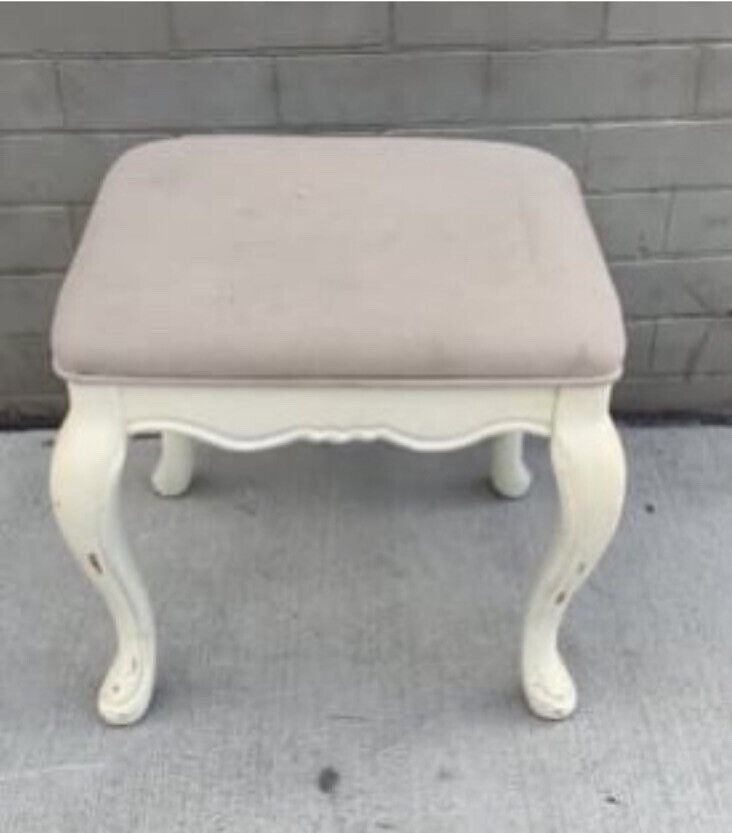 Vintage Dressing Table Stool Chair Spring Base Bedroom White Scroll Legs Rustic