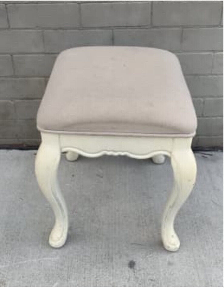 Vintage Dressing Table Stool Chair Spring Base Bedroom White Scroll Legs Rustic