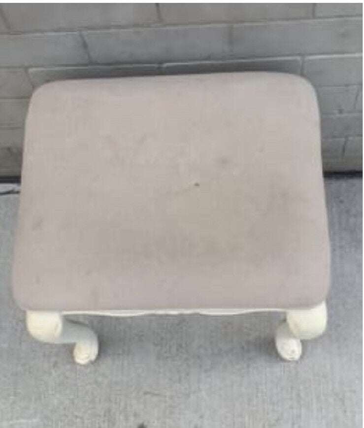 Vintage Dressing Table Stool Chair Spring Base Bedroom White Scroll Legs Rustic
