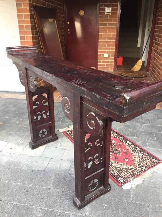 Vintage HALL TABLE Bar Altar Carved Rosewood Chinese Servery 100x173 cm Bespoke