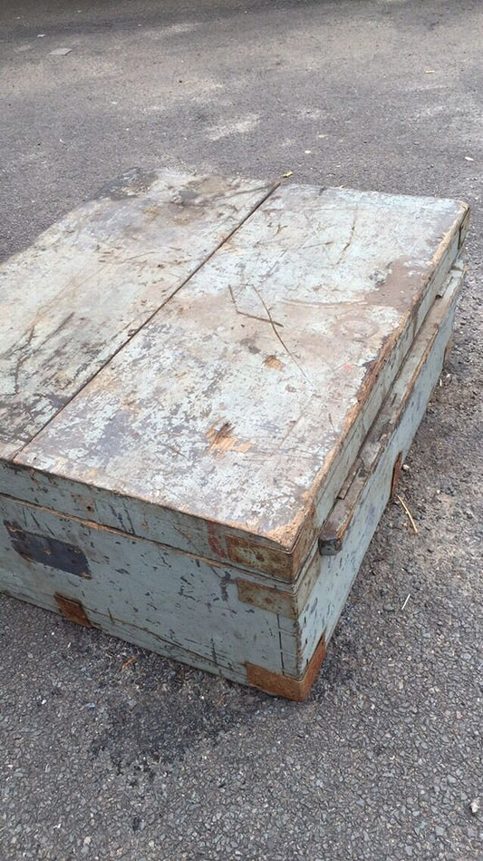 TOOL BOX Storage Chest Authentic Military Wooden Torpedo Tubes Coffee Table
