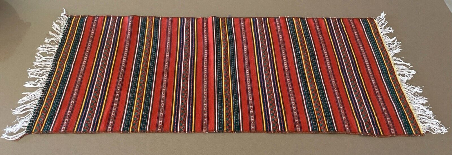 TABLE RUNNER Orange MultiColoured Stripe Rectangle Shape 107 x 42.5cm w Fringe