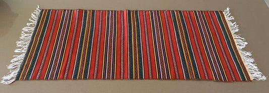 TABLE RUNNER Orange MultiColoured Stripe Rectangle Shape 107 x 42.5cm w Fringe