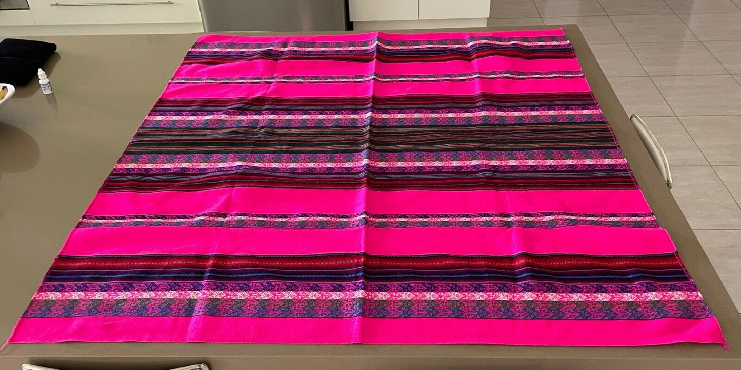 TABLE CLOTH Handmade Bright Multi Colour Thick Fabric 122 x 130cm Picnic Rug NEW