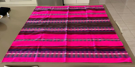 TABLE CLOTH Handmade Bright Multi Colour Thick Fabric 122 x 130cm Picnic Rug NEW