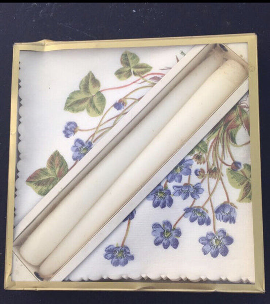 WIDA SWISS MADE 2 White CANDLES & 25 x Napkin Set Original Box NEW Old Vintage