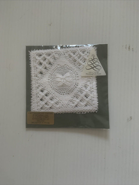 Vintage NOTTINGHAM LACE 4 Coasters Set Wetherall Lace Sealed England Genuine NEW