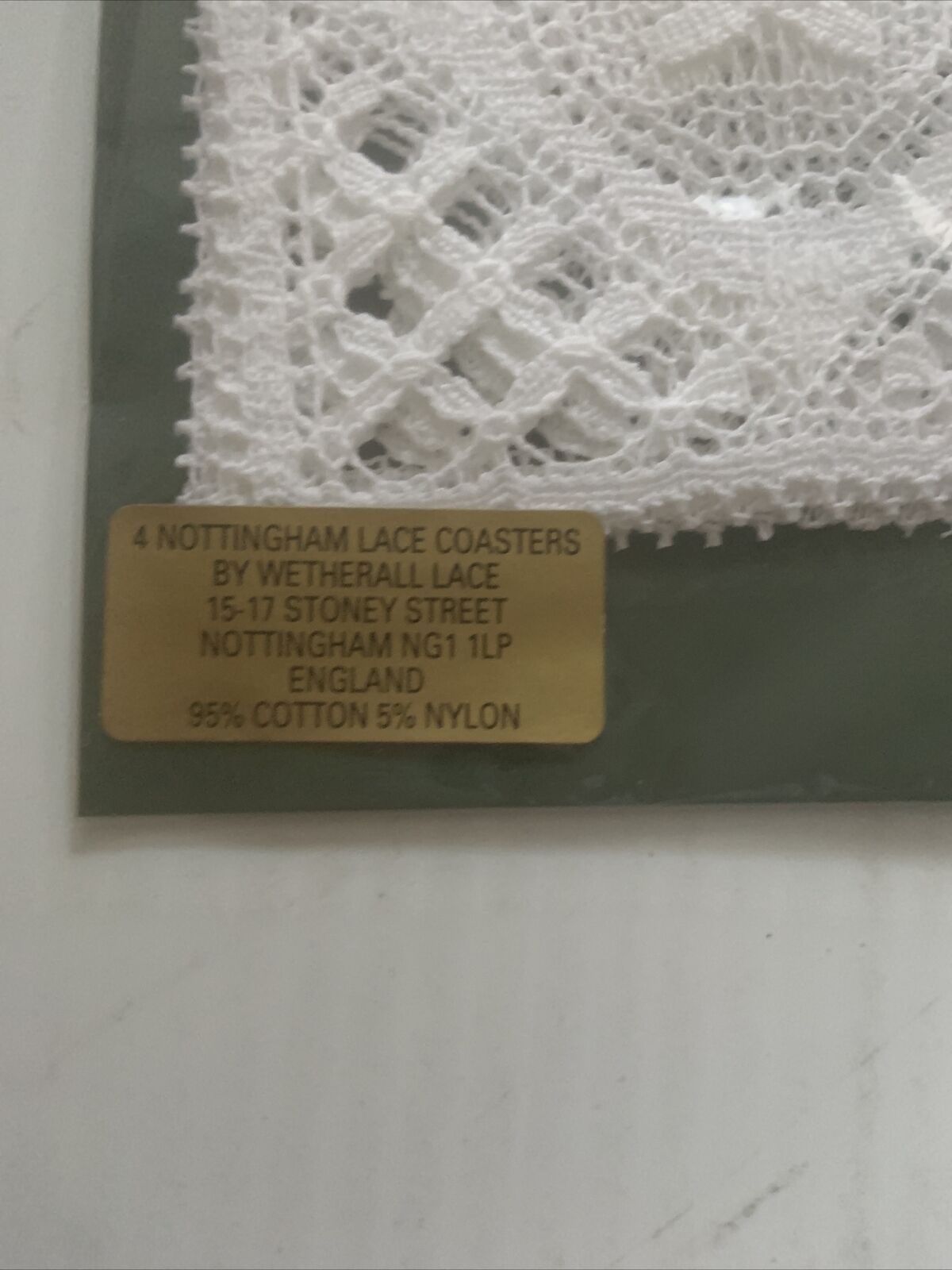 Vintage NOTTINGHAM LACE 4 Coasters Set Wetherall Lace Sealed England Genuine NEW