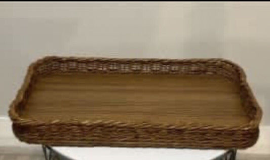 1960’s Vintage 45cm Wicker Tray Platter Basket Veneer Base Australian AE186