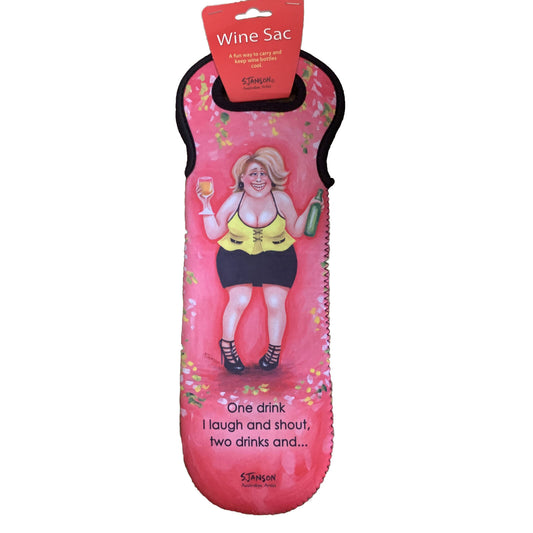 WINE SAC ‘ Girls Are Out’  Sue Janson Australia Design Neoprene Novelty Gift NEW
