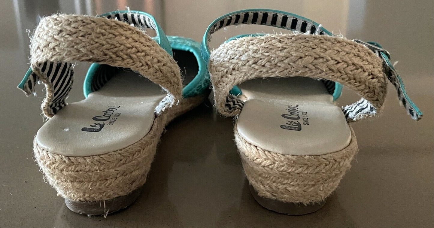 LEE COOPER Sandals Green Closed Toe Ankle Strap w Espadrille Wedge Girls Size 2