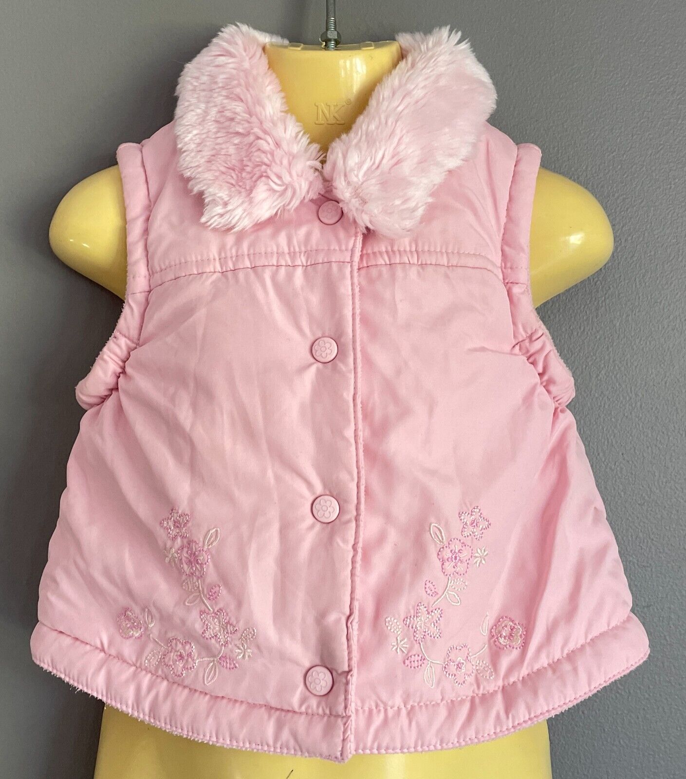 Baby Girl ADAMS Pink Sleeveless Faux Fur Trim Vest Gilet Size 6 - 9 months Warm