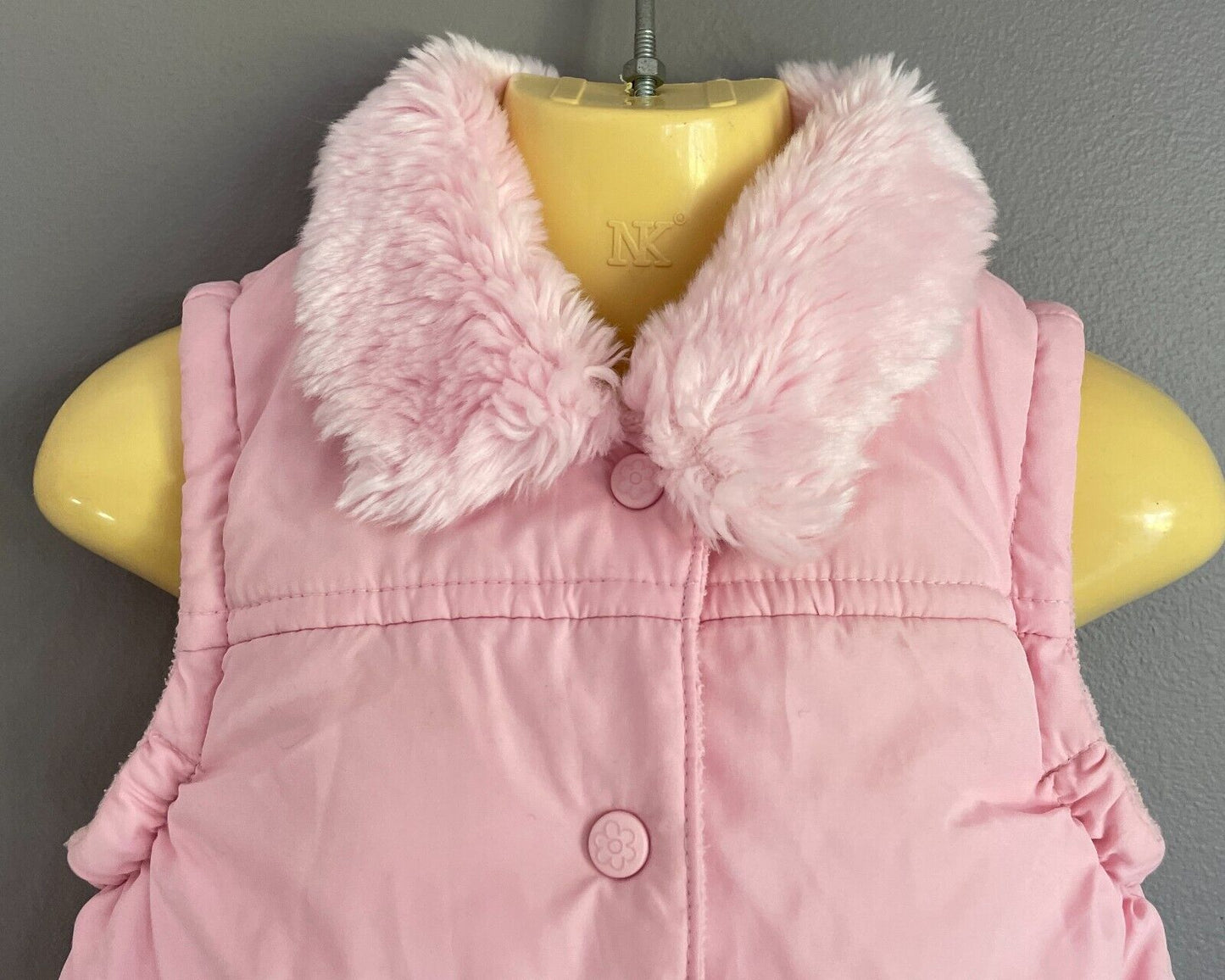 Baby Girl ADAMS Pink Sleeveless Faux Fur Trim Vest Gilet Size 6 - 9 months Warm