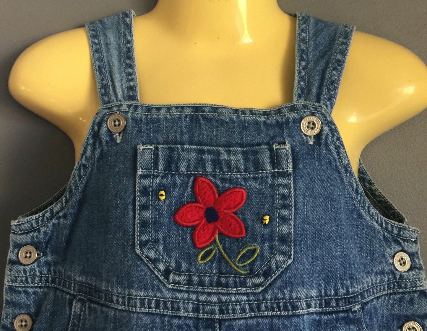 Baby Girl OLD NAVY Dress Denim Floral Embroidery Dungaree Size L  12 18mths