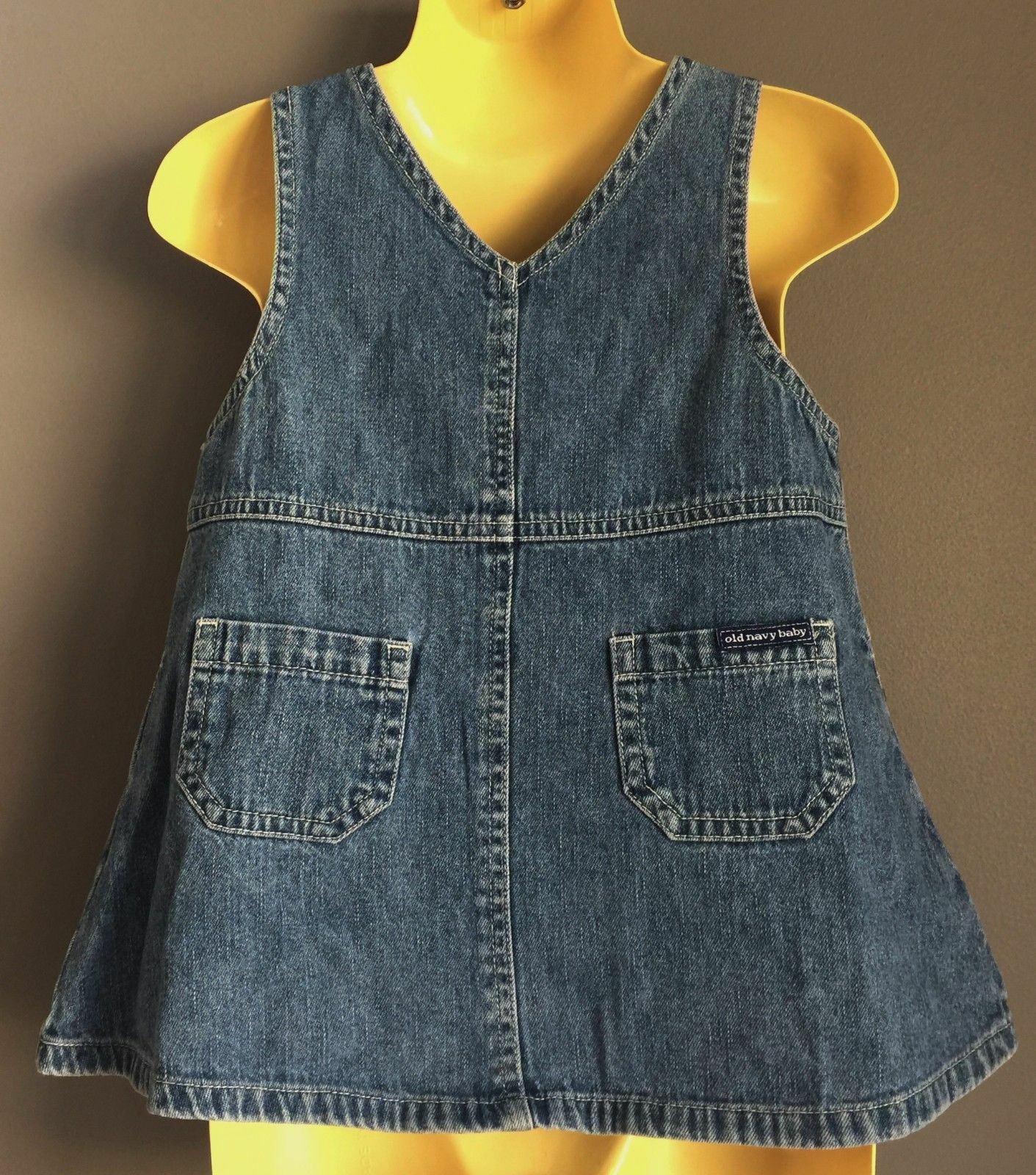 Baby Girl OLD NAVY Dress Denim Floral Embroidery Dungaree Size L  12 18mths