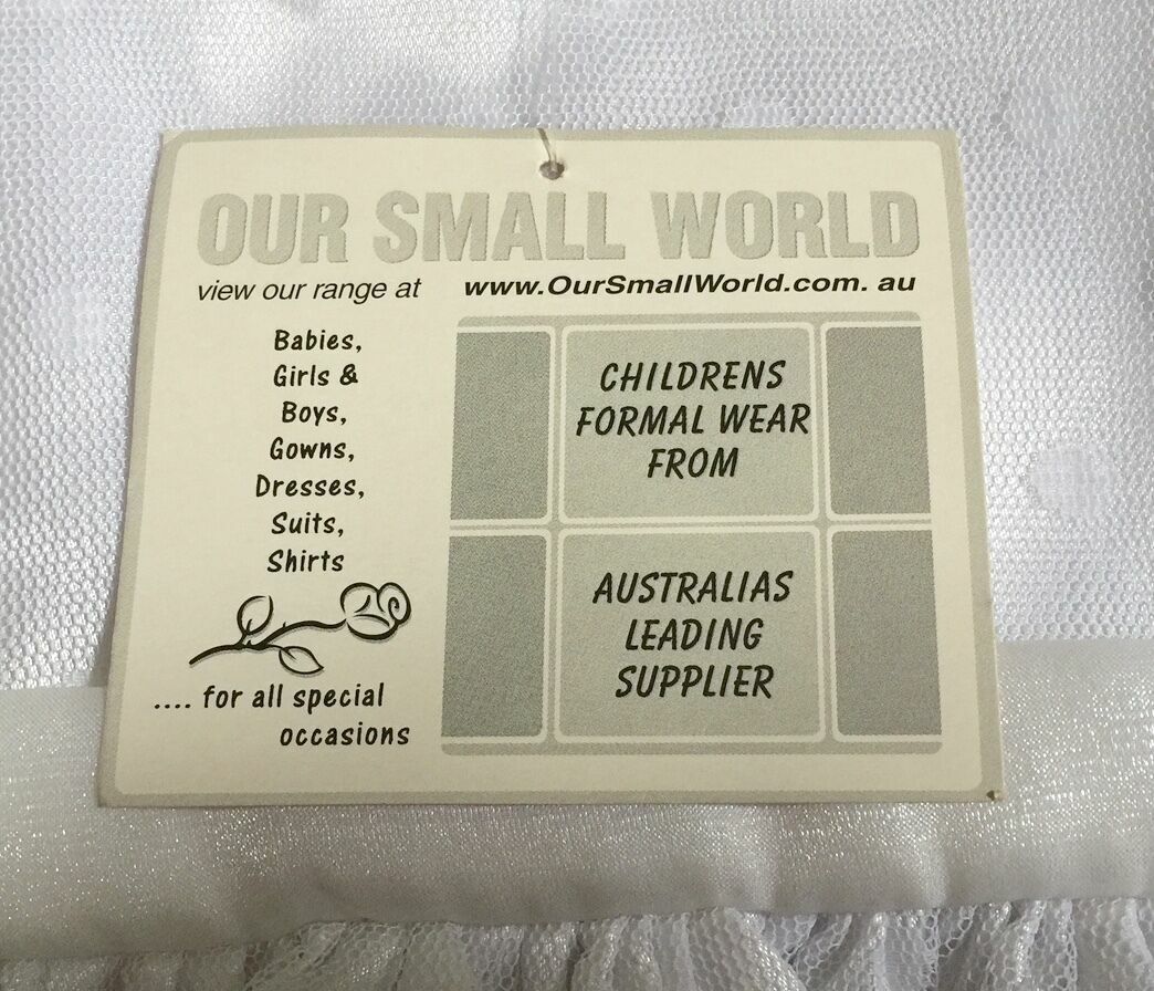 Baby Girl OUR SMALL WORLD White Flower Girl Dress Tulle Gown Size 2 Wedding NEW