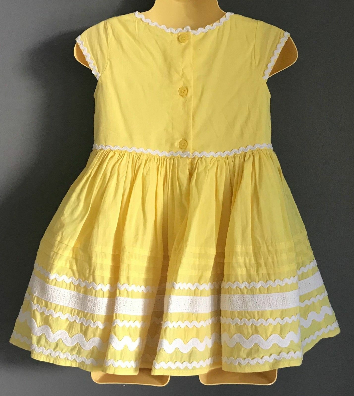 Baby Girl NEXT Fit & Flare Dress Yellow & White Embroidered Size 18mths - 2yrs