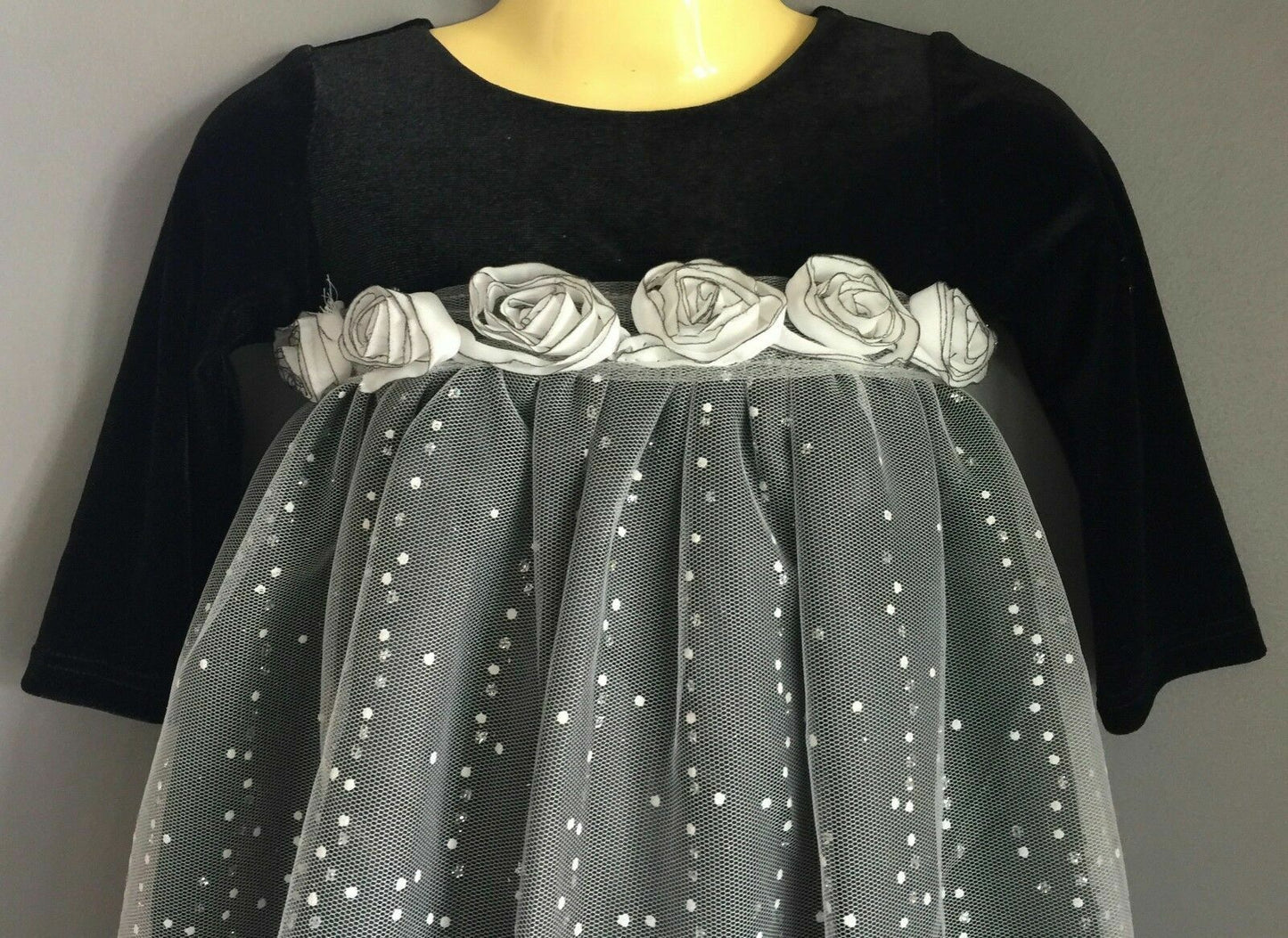 Baby Girl LE PINK Dress w Rosette Black Long Sleeve Velour & White Net Siz 2 NEW