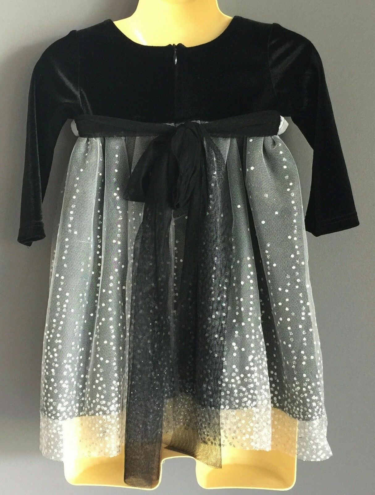 Baby Girl LE PINK Dress w Rosette Black Long Sleeve Velour & White Net Siz 2 NEW