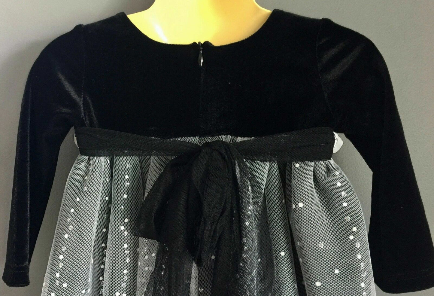 Baby Girl LE PINK Dress w Rosette Black Long Sleeve Velour & White Net Siz 2 NEW
