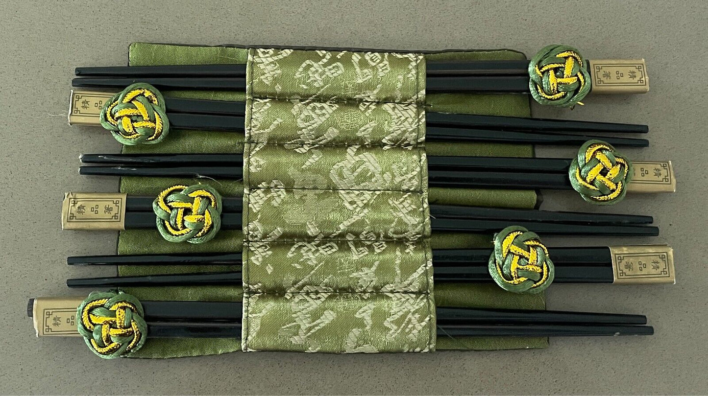 6 x PLACEMAT & CHOPSTICKS Set Chartreuse Green & Gold Jacquard NEW In Pack Table