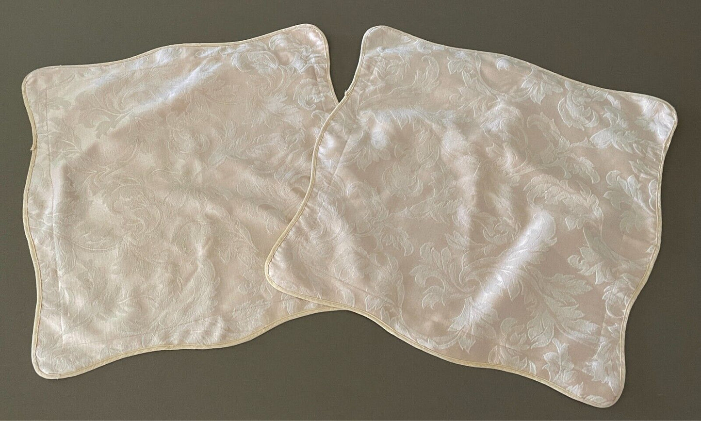 2x Cream Jacquard Fabric CUSHION COVERS Scalloped Edge  Add Your Own Inserts