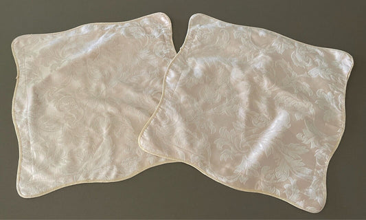 2x Cream Jacquard Fabric CUSHION COVERS Scalloped Edge  Add Your Own Inserts