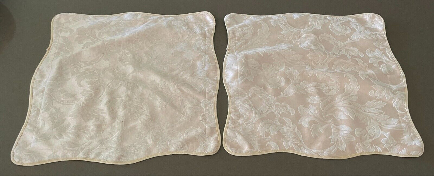 2x Cream Jacquard Fabric CUSHION COVERS Scalloped Edge  Add Your Own Inserts