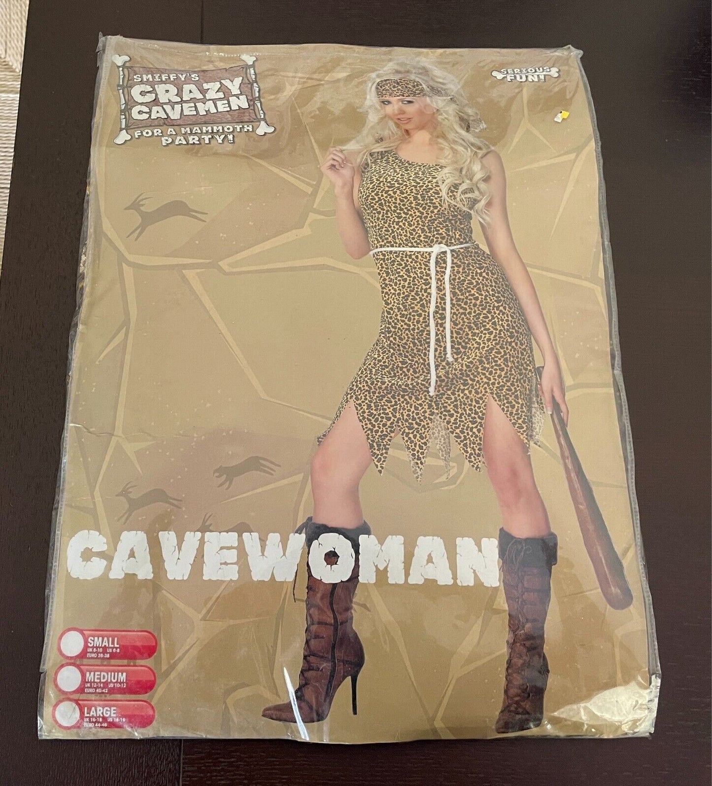SMIFFY'S Cavewoman Costume Dress Up Cosplay Size L Dress + Head Band & Rope Belt