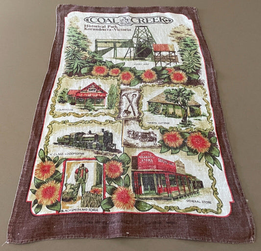 Vintage Tea Towel Coal Creek Historical Park Korumburra VIC Souvenir Nostalgic