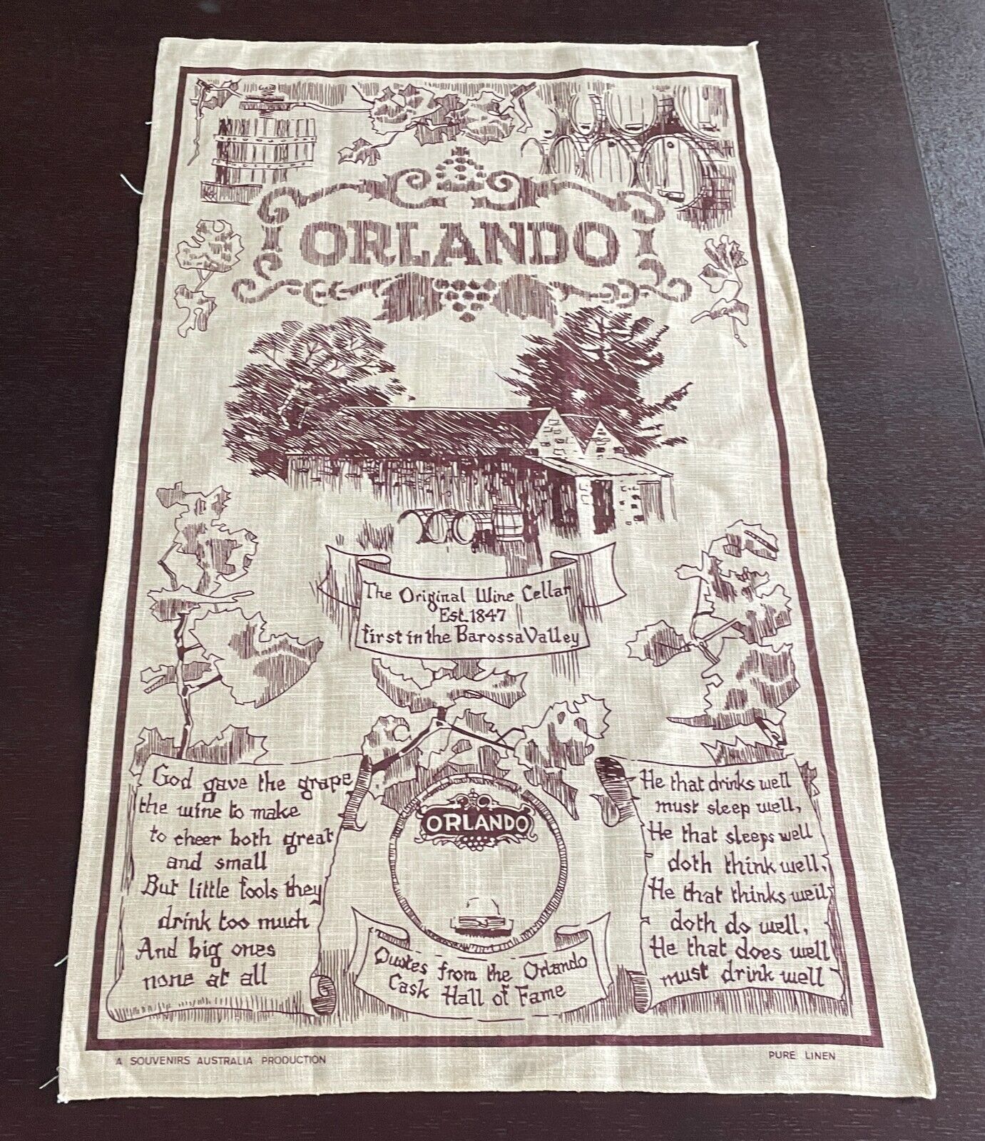 Vintage Tea Towel Orlando First Wine Cellar 1847 in Barossa Valley Souvenir NEW
