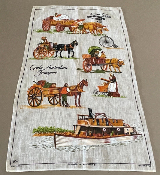 Vintage Tea Towel MURRUMBURRAH HARDEN NSW Early Australian Transport  Souvenir